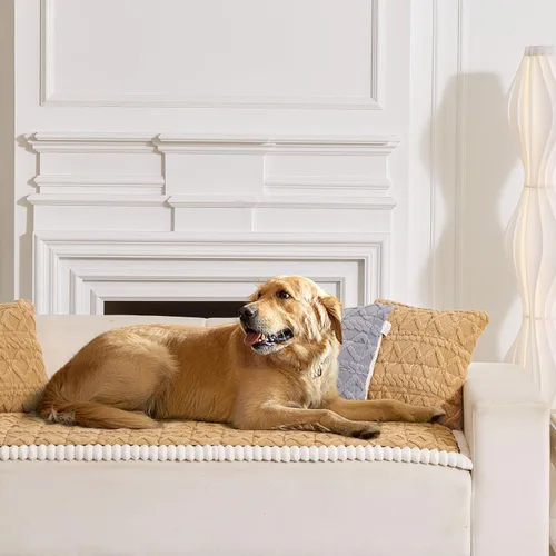 Vista 2 de Funda de sofá lavable para perros, funda mullida para sofá de 3 cojines, protector de muebles de felpa suave con respaldo antideslizante