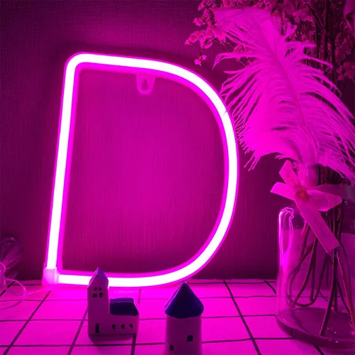 Vista 12 de Letras de neón rosadas, letreros LED que funcionan con pilas, luces LED del alfabeto, letrero de marquesina, letras decorativas de marquesina, luces