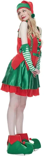 Vista 8 de FantastCostumes Disfraz de elfo de Navidad para mujer, disfraz de Papá Noel