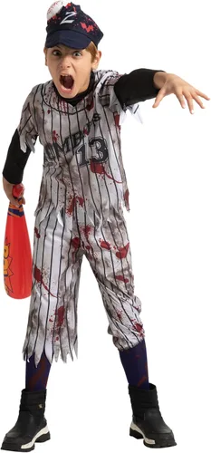 Vista 4 de Spooktacular Creations Disfraces de jugador de béisbol zombi para niños, disfraz de Halloween aterrador para niños, fiestas de Halloween