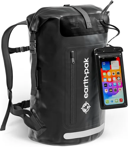 Vista 9 de Earth Pak Mochila impermeable - Mochila de senderismo resistente - Bolsa con cierre enrollable - Bolsa seca acolchada con carcasa impermeable