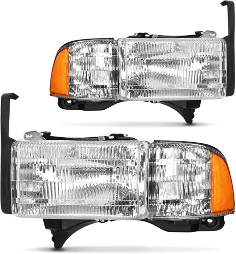 Vista 11 de Repuesto de conjunto de faros AS para Dodge Ram 1500 2002-2005/Ram 2500 3500 2003-2005 con carcasa negra, reflector ámbar, lentes transparentes