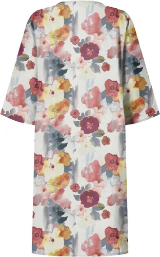 Vista 2 de NAMTYQX Vestidos de verano 2023 para mujer, vestidos de lino con estampado floral, vestido liso, cuello en V, vestido suelto casual con bolsillos