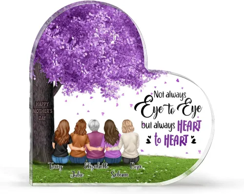 Vista 15 de GOSSBY Placa personalizada transparente (madre y 2 hijas) No siempre a la vista, pero siempre de corazón a corazón, placa personalizada con texto