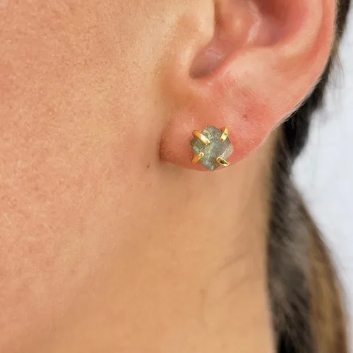 Vista 98 de Aretes de piedra preciosa natural en bruto con oro amarillo sobre plata de ley 925, 6 a 0.276 in, regalo de piedra de nacimiento de calidad genuina
