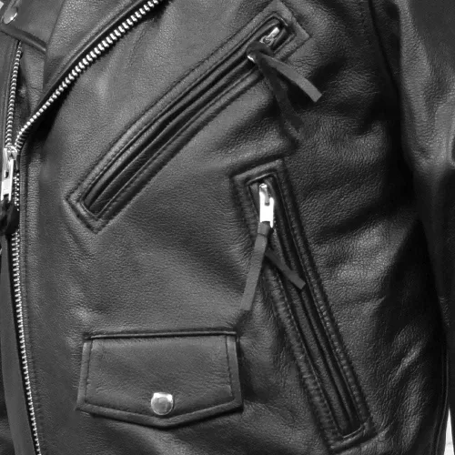 Vista 3 de Superstar - Chaqueta de cuero de motocicleta para hombre, 100% auténtica, color negro, chaqueta deportiva de cuero con solapa y cuello a presión