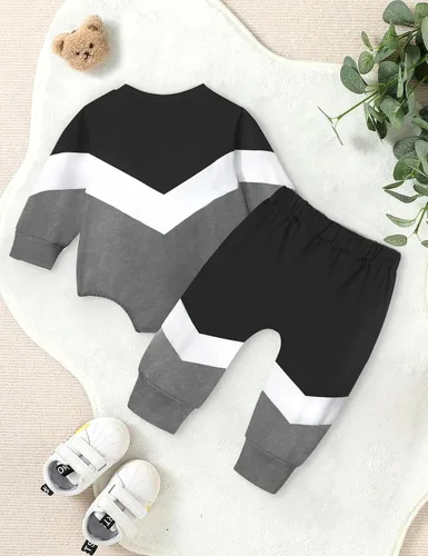 Vista 5 de Baby Boy Clothes Color Block Oversized Sweatshirt Romper + Pants Fall Winter Infant Baby Outfits Sets