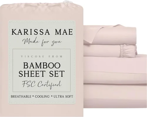 Vista 79 de KARISSA MAE Juego de sábanas de viscosa de bambú de lujo, 100% certificado FSC, refrescante, lujosamente suave, bolsillos profundos de 18 pulgadas