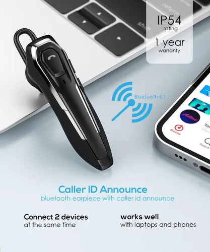 Vista 4 de Auriculares Bluetooth individuales para un oído, tiempo de conversación de 30 horas, micrófono con cancelación de ruido dual, llamadas manos libres