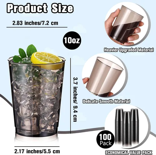 Vista 3 de Minatee 100 vasos de plástico desechables de lujo, vasos de cóctel de vino resistentes para graduaciones, bodas y fiestas de cumpleaños, vasos