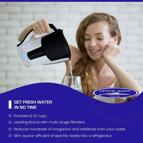 Vista 4 de Crystal Quest Jarra de filtro de agua – Capacidad de 12 tazas, incluye 1 filtro de larga duración, libre de BPA, cumple con el estándar NSF 42