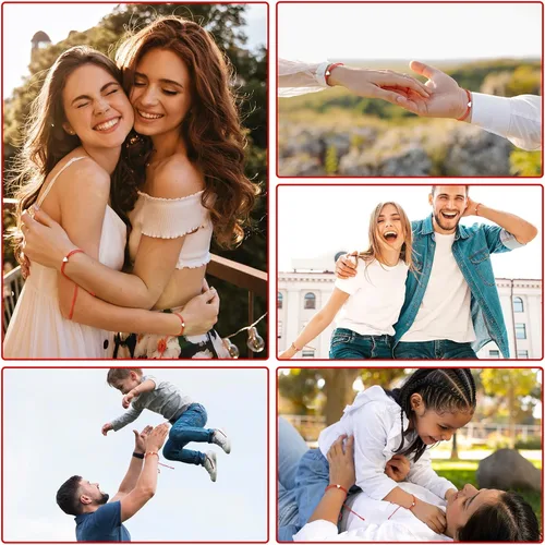 Vista 6 de Yolev 2 pulseras de cuerda roja para protección, pulseras de corazón a juego, pulseras de amistad, pulseras de amistad hechas a mano, pulseras