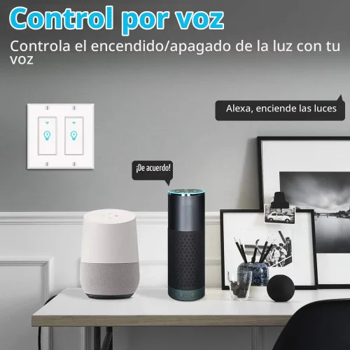 Vista 3 de Interruptor de luz inteligente, interruptor doble inteligente Alexa, interruptor de luz inteligente de 2 bandas con horario y control remoto
