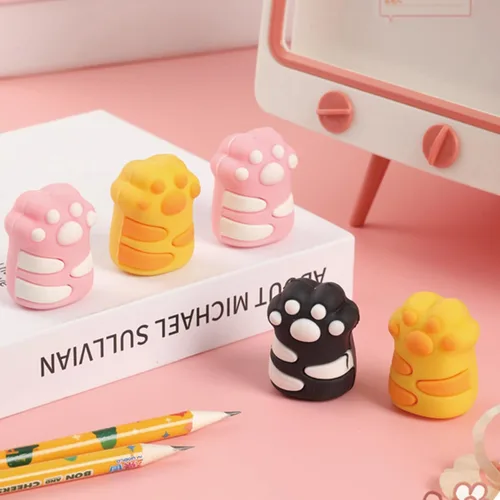 Vista 3 de 3 sacapuntas de dibujos animados con garra de gato, sacapuntas manuales pequeños, sacapuntas de PVC Kawaii, papelería, suministros de oficina