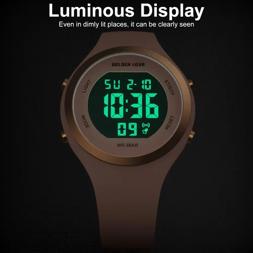 Vista 6 de GOLDEN HOUR Reloj de pulsera de silicona con cronógrafo digital impermeable para mujer