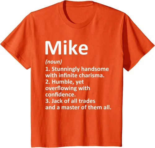 Vista 32 de MIKE Definition - Camiseta divertida para regalo de cumpleaños con nombre personalizado, Negro, S