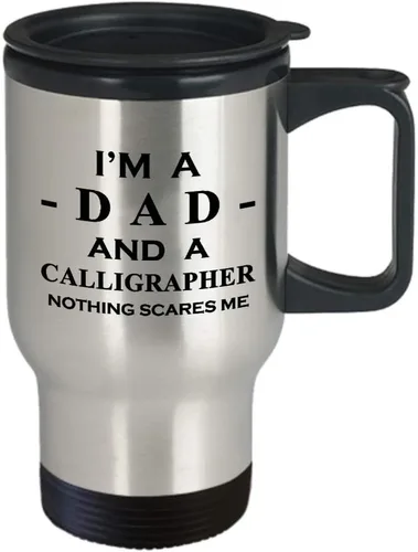 Vista 2 de Gifts for Calligrapher Dad Men Husband Travel Mug Insulated Coffee Tumbler - Calligraphy Hobby Lettering Design Artist Calligraphic Lover Funny Cute