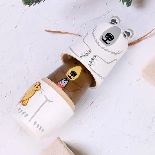 Vista 5 de Yoption 5 piezas de muñecas rusas anidadas, conjunto de muñecas Matryoshka de oso lindo hechas a mano en madera para regalo de cumpleaños de Navidad