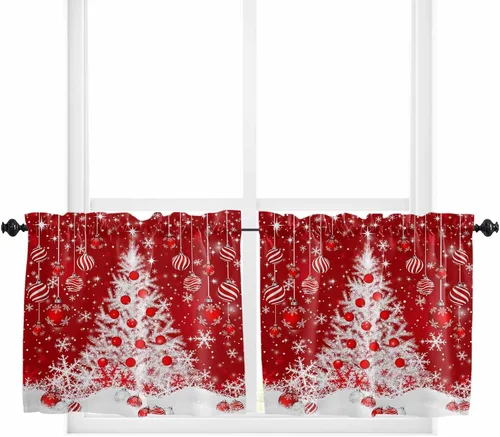 Vista 60 de Cenefas de Navidad de invierno para ventanas, cortinas de cocina con bolsillo para barra, cortinas con aislamiento térmico para ventana de baño