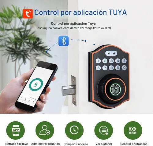 Vista 5 de Cerradura inteligente de puerta de huellas dactilares, cerrojo de entrada sin llave con teclado electrónico, control de aplicación Bluetooth