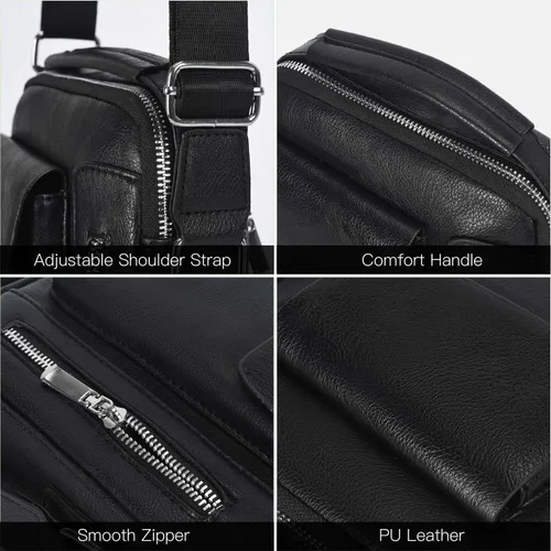 Vista 6 de Bolso cruzado pequeño para hombre, de piel sintética, bolso de mensajero, bolsa cruzada, bolsa de hombro, bolsa de pecho, trabajo, viajes al aire