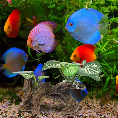 Vista 9 de Ipetboom Plantas de acuario, decoraciones de pecera, rama de esquina de reptil, rama de árbol trepador de resina con hojas, decoración de tanque
