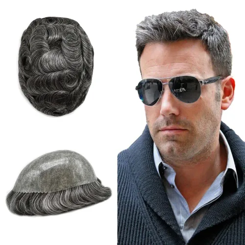 Vista 503 de Toupee para hombre 100% cabello humano real tupé para hombres 0.004 in piel de poliuretano para hombre, sistema de reemplazo de piezas de pelo