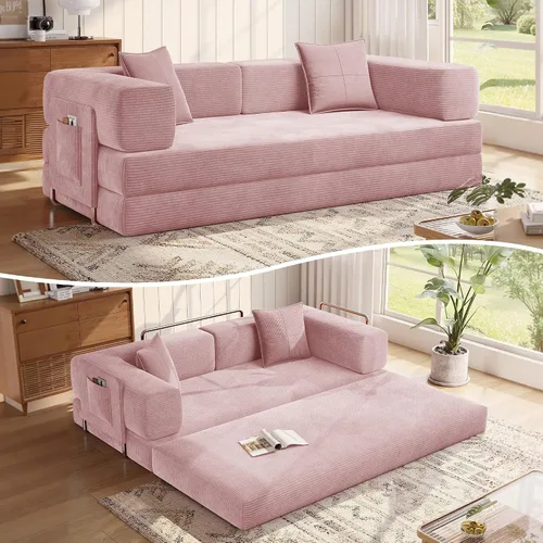 Vista 15 de MoonSpeak Sofá cama de 78.8 pulgadas para sala de estar, sofá modular convertible con almohada para reposabrazos, sofás modulares plegables de pana