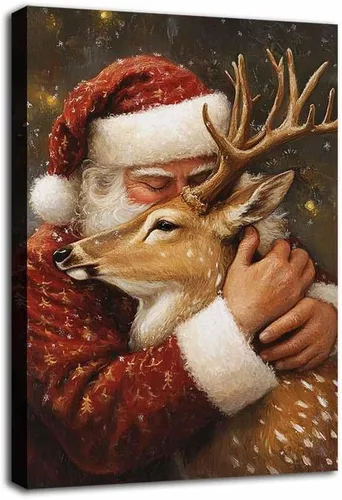 Vista 15 de NTEUMM Póster de lienzo con diseño de reno y abrazo de Papá Noel, arte de pared de Papá Noel, fotos de Navidad, regalo de Navidad, decoración