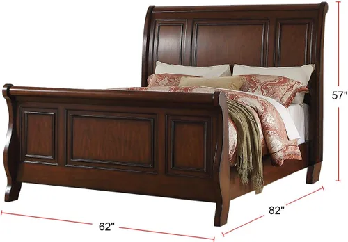 Vista 2 de Cama Queen Trineo de Madera de Pino, Marrón Cereza