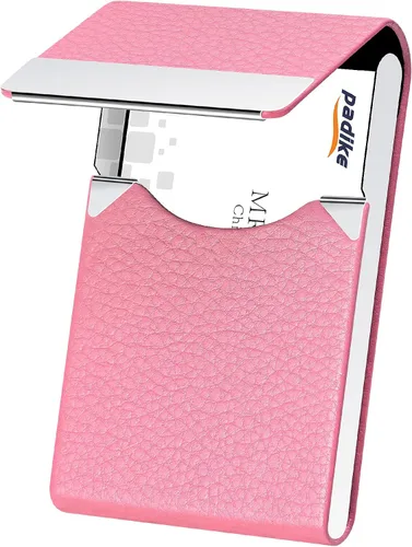 Vista 11 de Padike - Tarjetero de cuero para tarjetas de presentación, estuche metálico para tarjetas de nombre, tarjetero profesional delgado con cierre