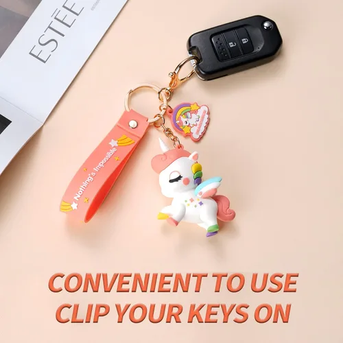 Vista 4 de HONYJOOM Lindo llavero de regalo Llavero de unicornio Kawaii Accesorios Llavero Mochila Dijes Llaves de Coche Llavero Llavero para Niños Niñas