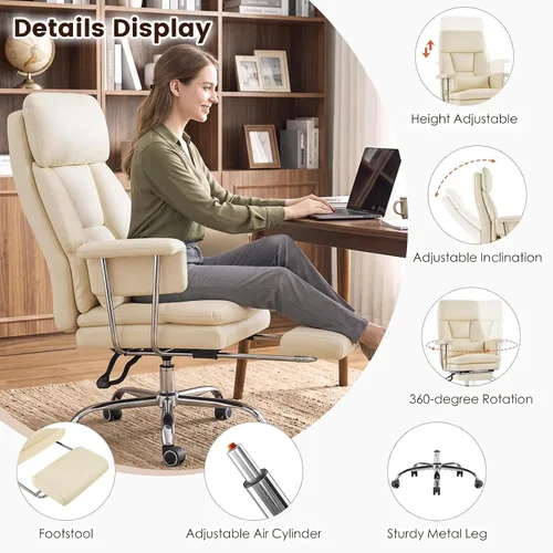 Vista 5 de Ergonomic Home Office Desk Chair, Heavy Duty Executive Chair with Footrest Beige