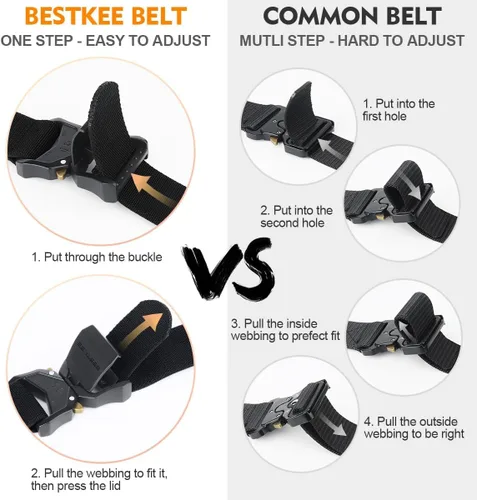 Vista 4 de Tactical Belt for Men 2-Pack, Military Style Stretch Nylon Work Hiking Belts, 1.5" Elastic Web Quick-Release Belt