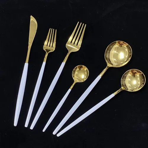 Vista 2 de Cubiertos de oro blanco pulido brillante, diseño ligero, 36 piezas de acero inoxidable, juego de cubiertos de servicio para 6, incluyendo tenedores