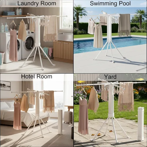 Vista 5 de Estante de secado de ropa plegable con 16 clips, estante retráctil para secar ropa, estante de secado plegable para interiores, RV, dormitorio