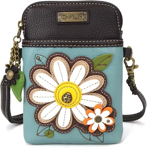 Vista 13 de CHALA Plant Life Collection - Bolso cruzado para teléfono celular, piel sintética, lona, multicolor, con correa ajustable Hongos marrones - Azul