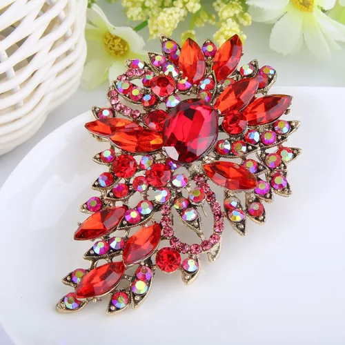 Vista 4 de Broche EVER FAITH para ramo con hojas y flores de cristal austriaco para mujer