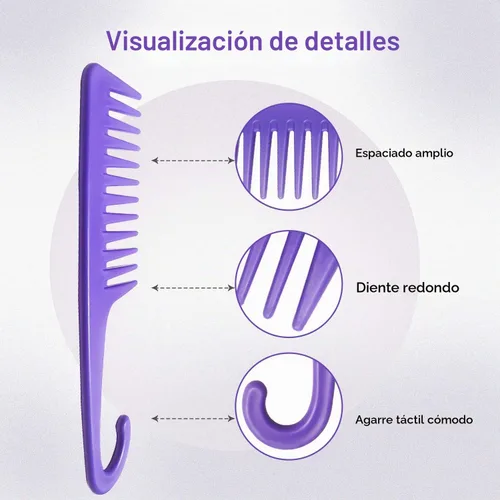 Vista 3 de Wapodeai Peine de dientes anchos para desenredar el cabello