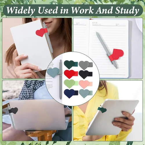Vista 5 de 8 soportes de cuero con forma de corazón para bolígrafo, soportes autoadhesivos para lápices, para cuaderno, lazo elástico para calendarios
