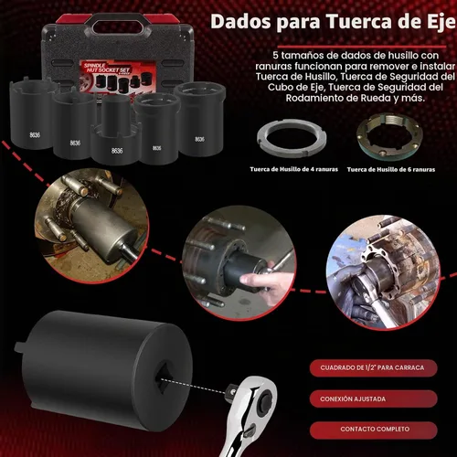 Vista 3 de Kit de Herramientas de Llaves de Tuerca de Husillo 5 Piezas Juego de Llaves de Tuerca de Bloqueo de Cubo de Eje 1/2" Drive Extractor Instalador