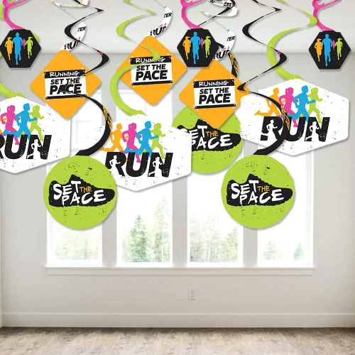 Vista 4 de Big Dot of Happiness Set the Pace - Decoraciones para correr - Decoraciones de fiesta - Serpentinas colgantes para fiestas - Pista, Cross Country