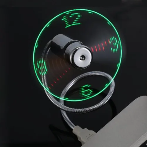 Vista 4 de Anysecu - Ventilador de reloj USB con luz LED de reloj en tiempo real - Cool Gadget (plata 1 unidad)