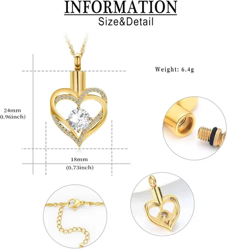 Vista 2 de shajwo - Collar de urna de corazón de joyería de cremación para cenizas para mujeres, niñas, recuerdo conmemorativo, colgante de piedra de nacimiento