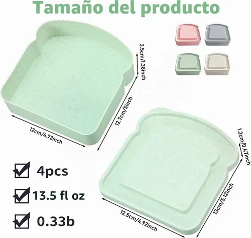 Vista 3 de NADUSEP Contenedores para sándwiches, recipientes para loncheras, caja de plástico con forma de tostada, para almacenamiento de alimentos con tapa