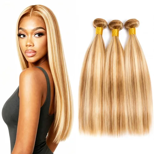 Vista 46 de P4613 Cabello humano rizado onda profunda marrón y paquetes mixtos 8 10 12 P4613 Ombre Marrón-Rubio-DP