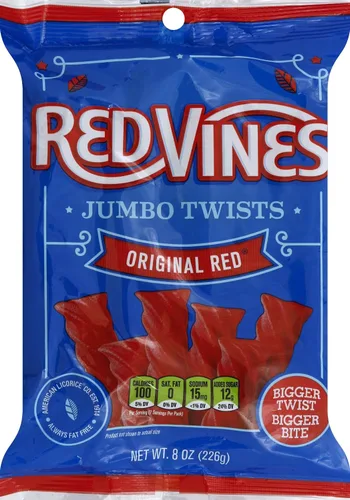 Vista 4 de Red Vines Regaliz jumbo, sabor rojo original, bolsas de 8 onzas (paquete de 12), suaves y masticables dulces Twists