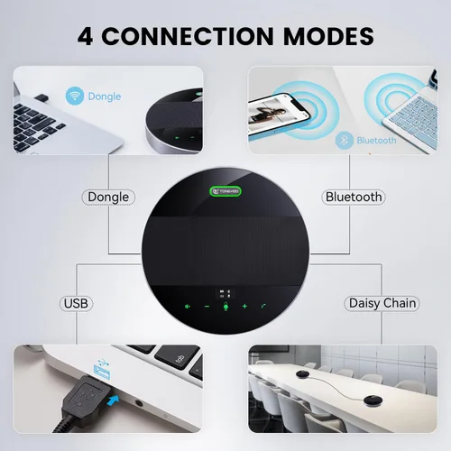 Vista 3 de TONGVEO Altavoz y micrófono de conferencia 2 en 1, altavoz inalámbrico Bluetooth Daisy Chain con micrófonos omnidireccionales de 360° conexión
