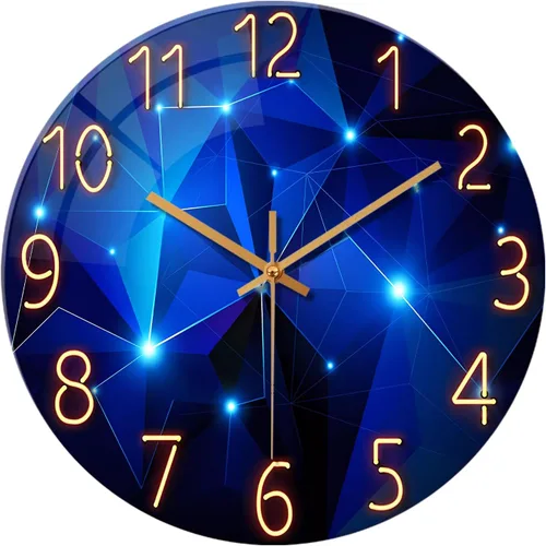 Vista 16 de Reloj de pared moderno negro y dorado con pilas, reloj de pared silencioso de 12 pulgadas, reloj de pared de vidrio sin tictac para sala de estar
