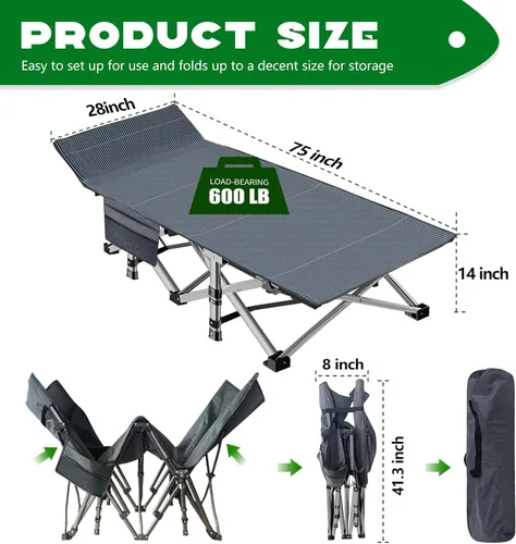 Vista 6 de NAIZEA Catres plegables para adultos, catre portátil con colchón, cama resistente al aire libre con bolsa de transporte 1200d tela Oxford catres